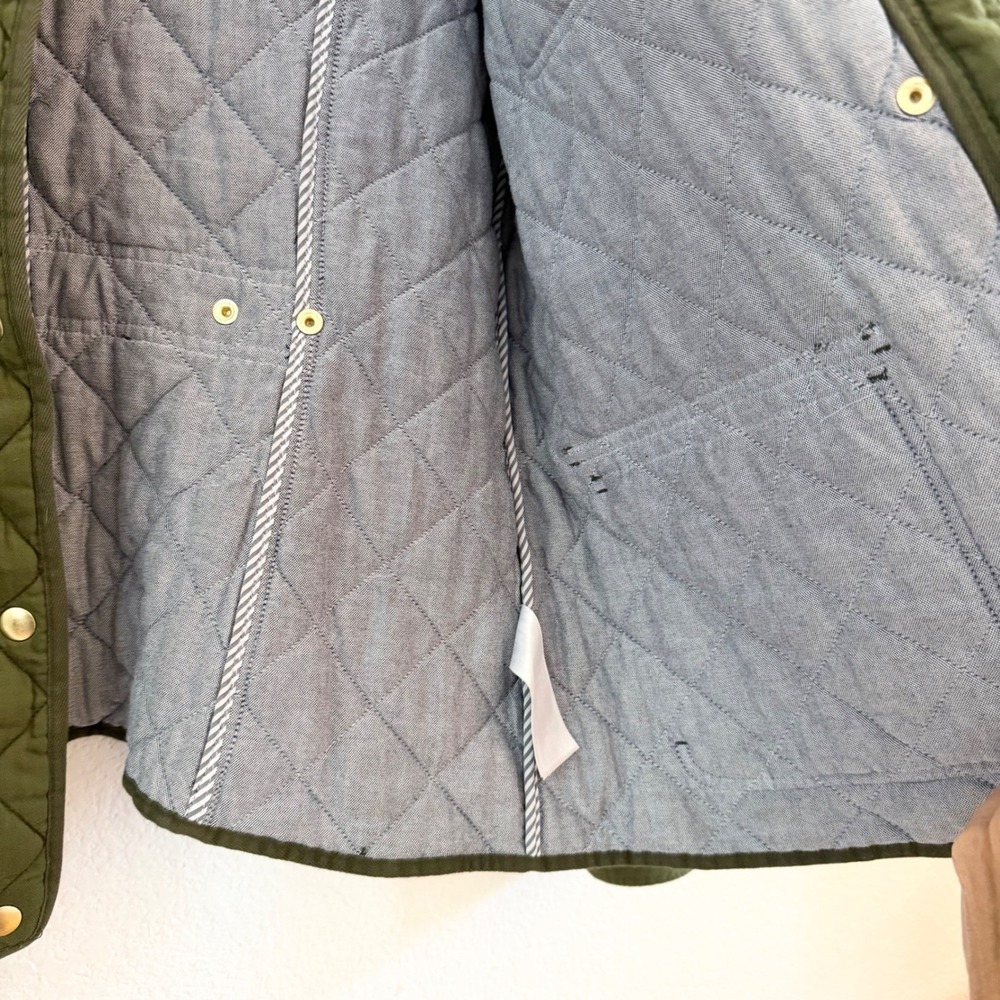 J.Crew Womens Olive Green Quilted Field Barn Jacket XLT Cotton Gold Snaps - Picture 5 of 15
